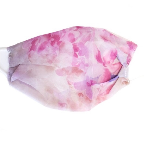 Accessories - Pink Chiffon Floral Print Face Mask